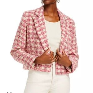 AQUA x Kerri Rosenthal Tweed Heart Elbow Patch Blazer